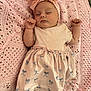 baby, sleeping, pink, headband, bow, blanket, knitted, cute, infant, child, soft, clothing, pattern, peaceful, resting, small, hands, feet, white_socks, portrait