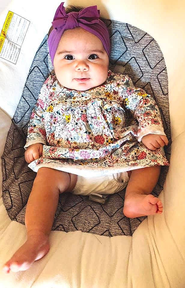 Jayleen is registered to the contest to win money with this photo: baby, cheek, child, child_model, hair_accessory, headgear, pattern, person, photography, pink, sitting, skin, smile, toddler