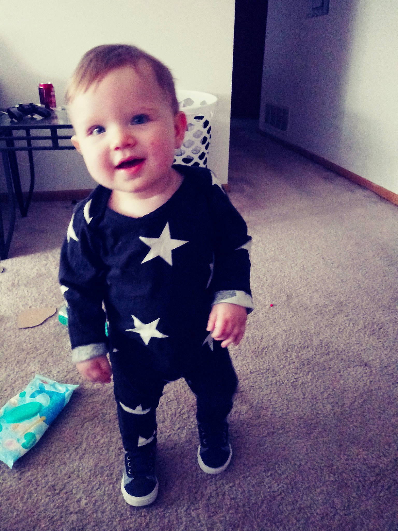 Cayden joined the competition — help win amazing prizes! baby, baby_toddler_clothing, cheek, child, cloud, cool, eye, face, footwear, head, leg, outerwear, person, product, shoe, skin, sleeve, smile, standing, t_shirt