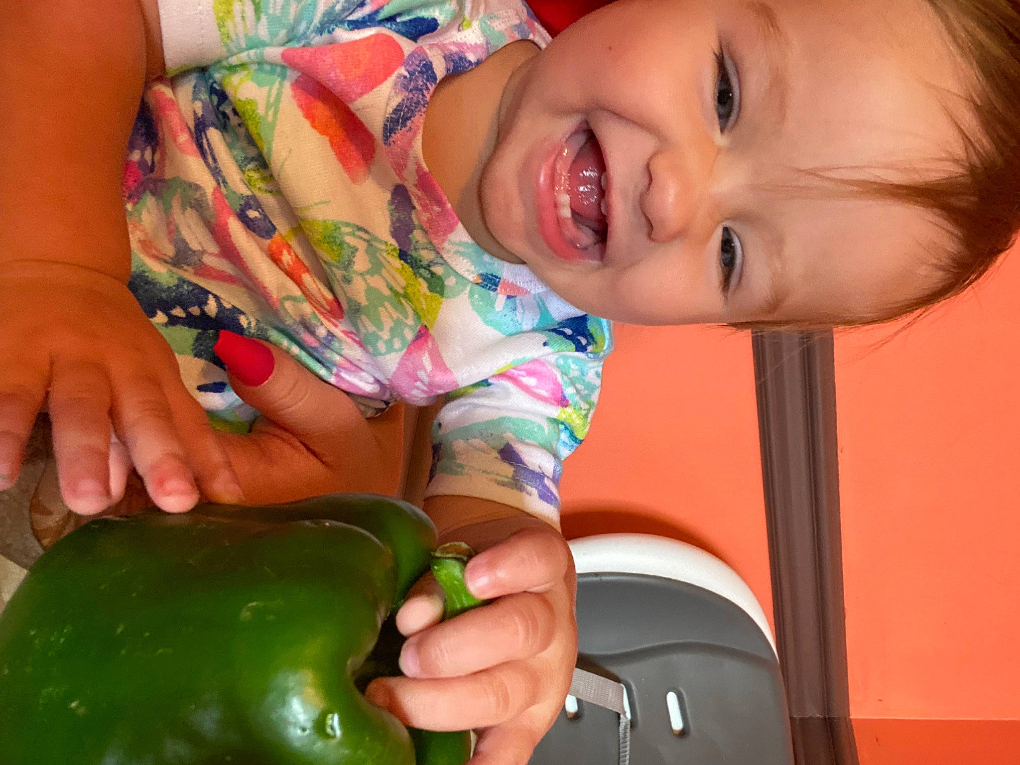 Gemma joined the competition — help win amazing prizes! baby_toddler_clothing, child, finger, food, fun, green, hand, happy, leisure, mouth, nail, natural_foods, organ, person, play, skin, smile, t_shirt, tableware, toddler
