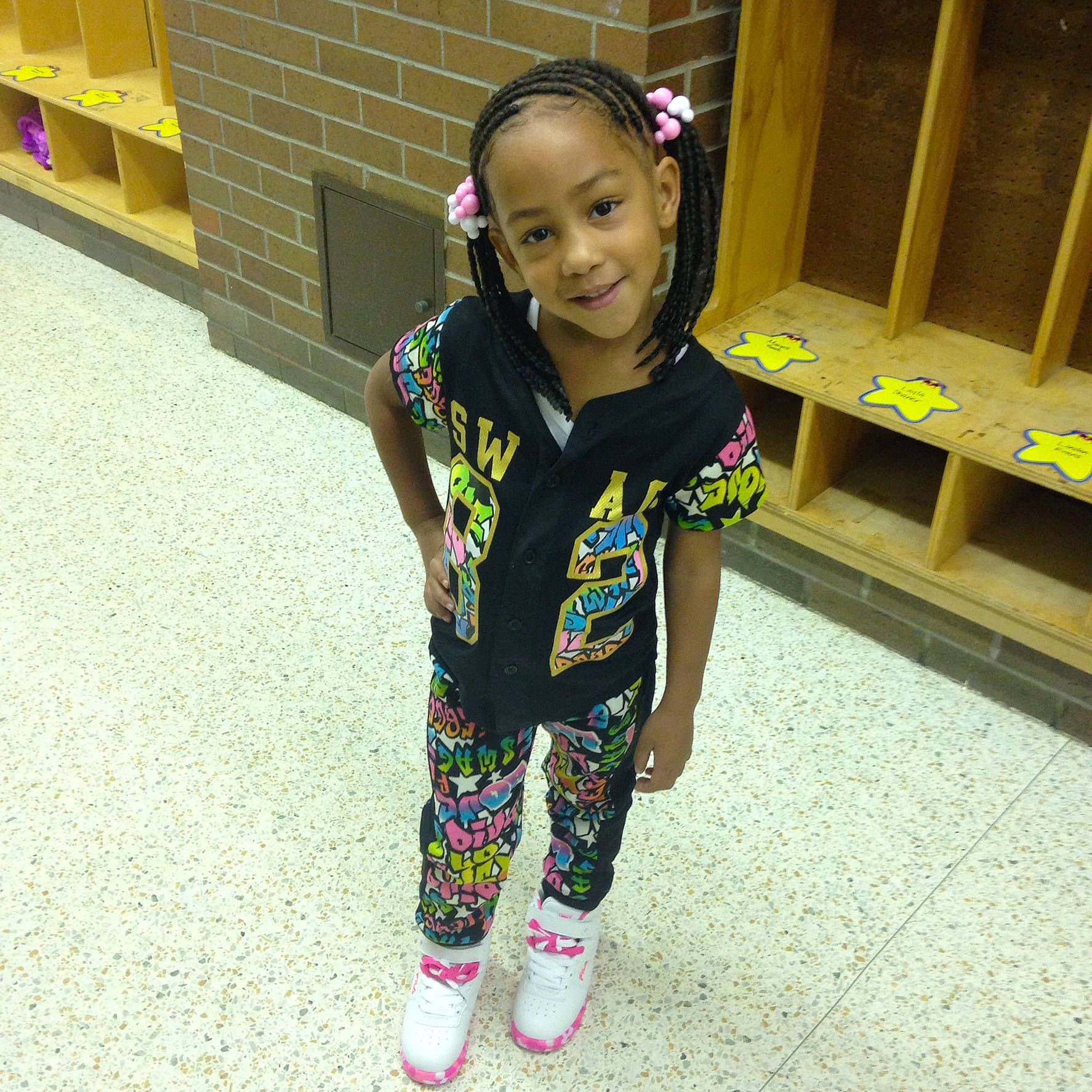 Laniyah is registered to the contest to win money with this photo: active_pants, baby, baby_toddler_clothing, child, eye, floor, flooring, foot, fun, hair, happy, head, human_leg, joy, knee, pajamas, person, sleeve, smile, sweatpant