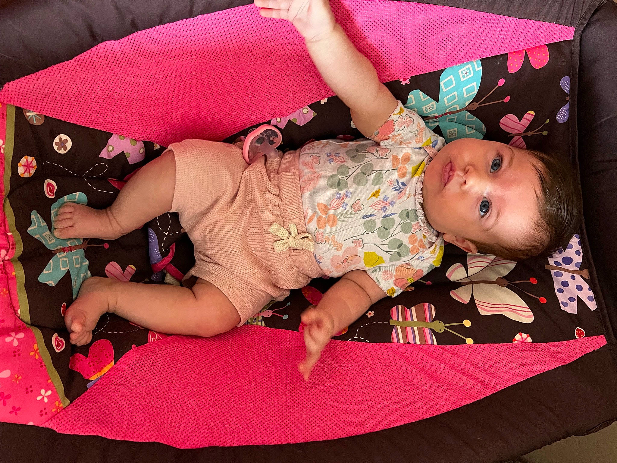 Brynleigh is registered to the contest to win money with this photo: baby, baby_products, baby_toddler_clothing, cheek, child, comfort, eyelash, human_body, lap, linens, magenta, pattern, person, pink, product, skin, sleeve, sock, textile, thigh