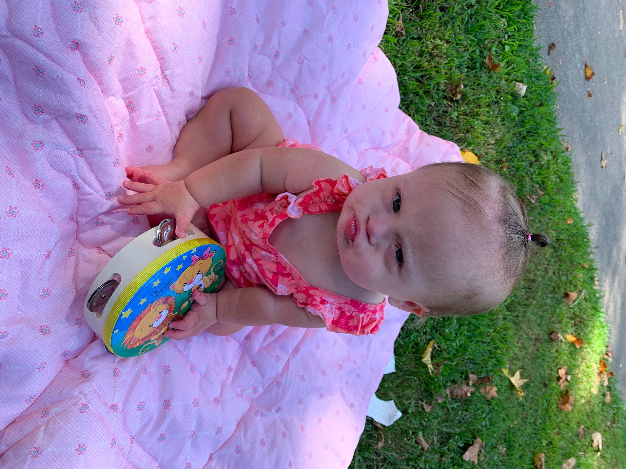 Alyza joined the competition — help win amazing prizes! arm, baby, baby_products, baby_toddler_clothing, child, eye, fun, grass, hand, happy, nail, pattern, people_in_nature, person, pink, plant, sitting, skin, toddler, tree