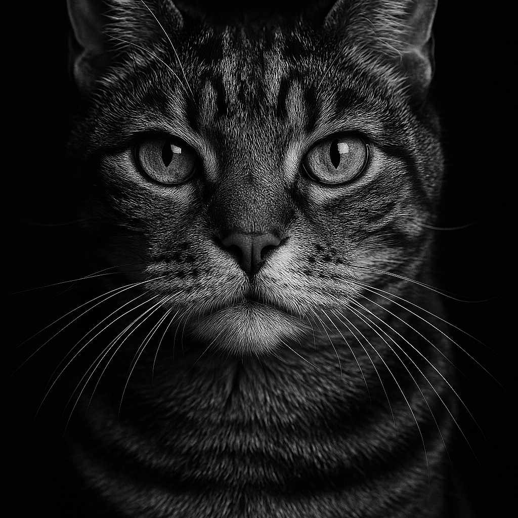 Grisou participe au concours pour gagner de l'argent avec cette photo : animal, black_and_white, cat, close_up, detailed, domestic_animal, eyes, face, feline, fur, head, mammal, no_humans, pet, portrait, sharp_focus, studio_lighting, tabby, texture, whiskers