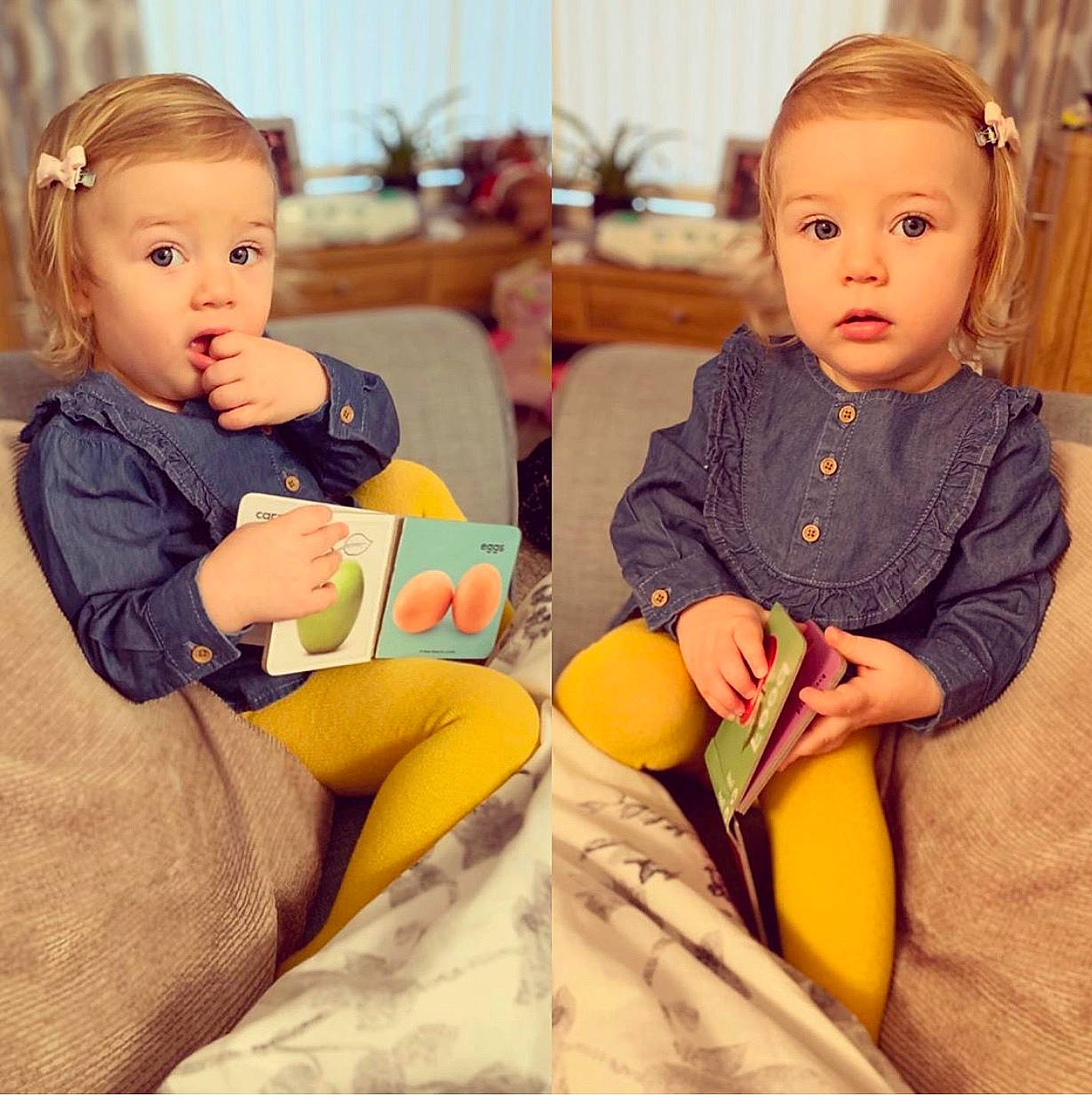 Nyah joined the competition — help win amazing prizes! baby, baby_toddler_clothing, chair, cheek, child, comfort, eye, face, facial_expression, fun, happy, head, lap, orange, outerwear, person, sharing, skin, sleeve, surprise