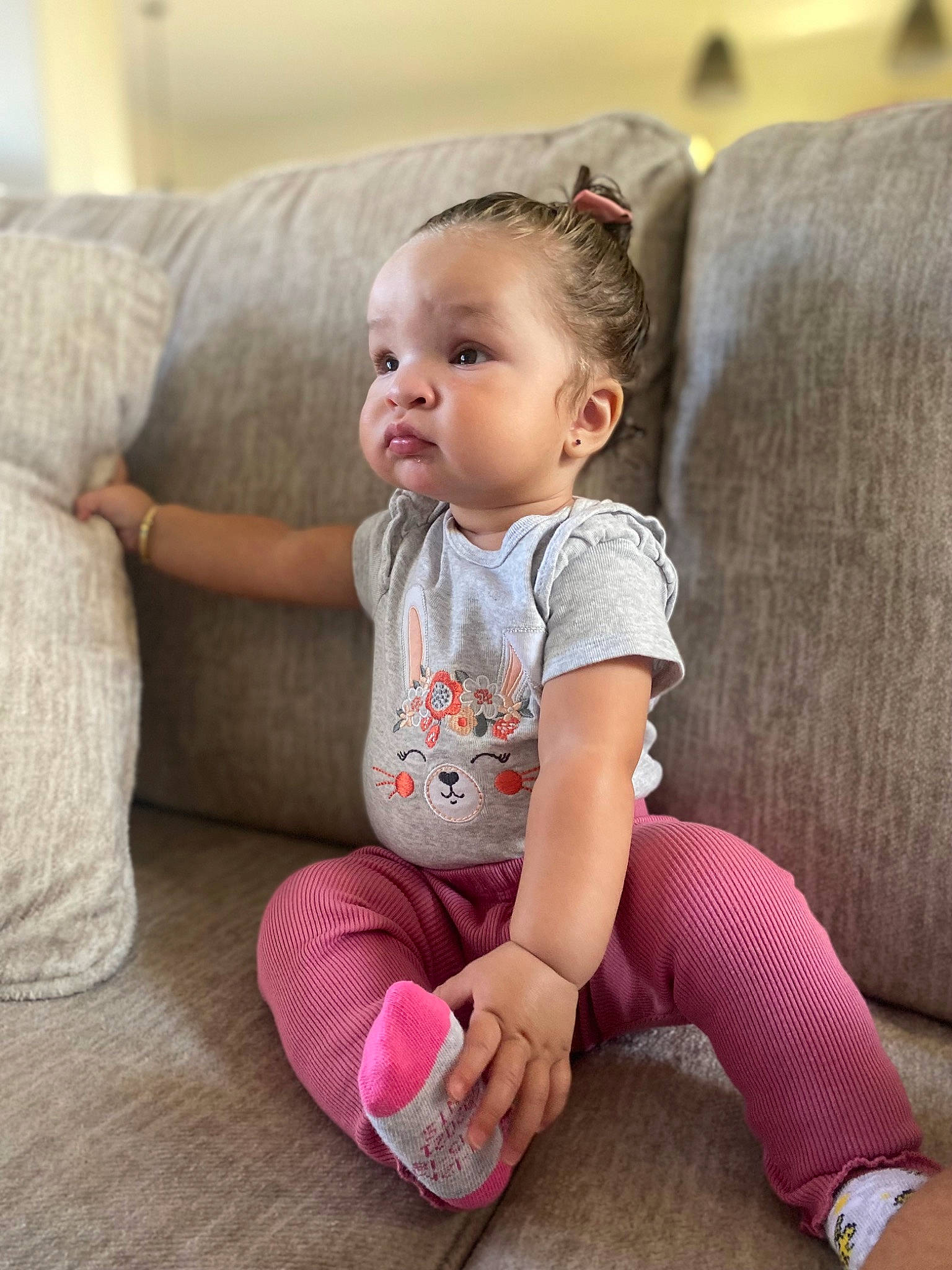 Keziah joined the competition — help win amazing prizes! baby, baby_toddler_clothing, cheek, child, comfort, eye, face, floor, flooring, foot, hair, head, joint, knee, leg, person, skin, sleeve, sock, toddler