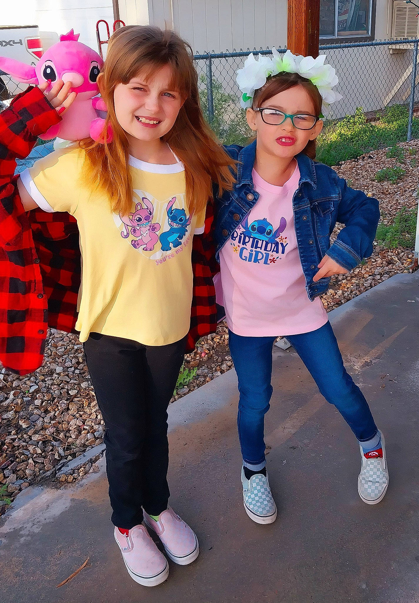 Abby joined the competition — help win amazing prizes! cool, denim, electric_blue, face, footwear, fun, happy, joy, leg, long_hair, person, pink, shoe, shoulder, sleeve, smile, sneakers, sportswear, t_shirt, textile