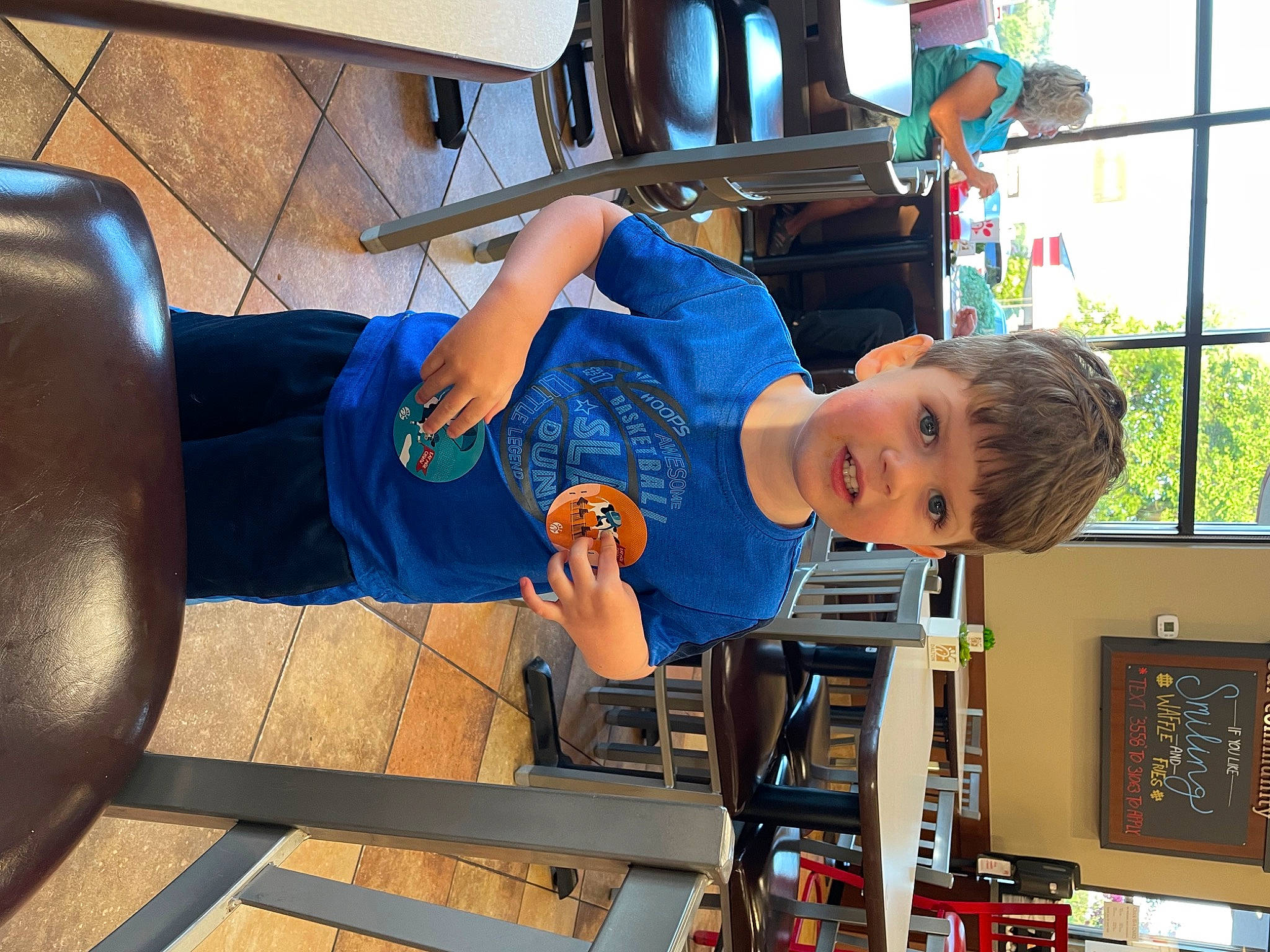 Eli joined the competition — help win amazing prizes! auto_part, child, comfort, elbow, electric_blue, engineering, fun, hat, human_leg, knee, leisure, machine, person, play, recreation, room, shorts, t_shirt, thigh, toddler