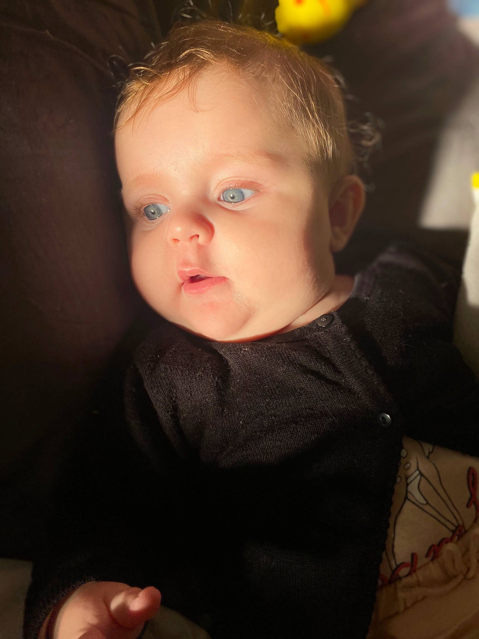 Jade participe au concours pour gagner de l'argent avec cette photo : baby, baby_toddler_clothing, cheek, chin, comfort, ear, eyebrow, face, finger, flash_photography, human_body, iris, lip, mouth, neck, nose, person, skin, sleeve, standing