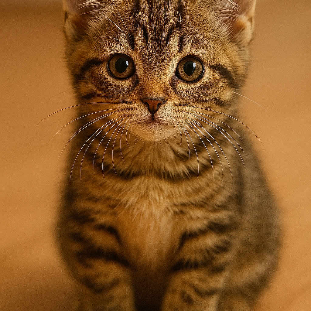 Tigrou participe au concours pour gagner de l'argent avec cette photo : adorable, animal, cat, curious, cute, ears, eyes, feline, fur, indoor, kitten, mammal, pet, portrait, sitting, small, tabby, whiskers, wooden_floor, young