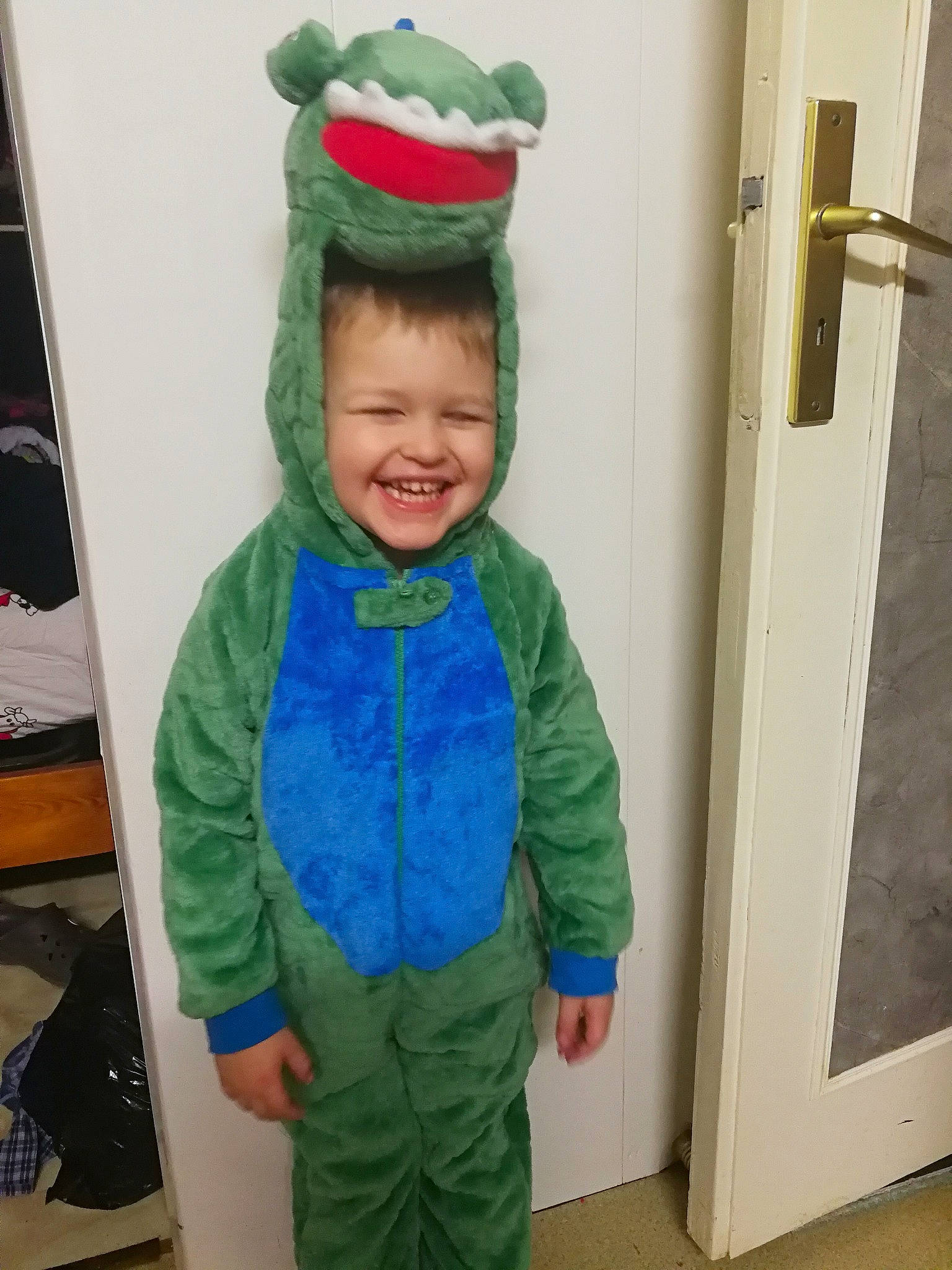 Antonin participe au concours pour gagner de l'argent avec cette photo : child, clothing, costume, fictional_character, hoodie, joy, outerwear, person, sleeve, smile, standing, toddler