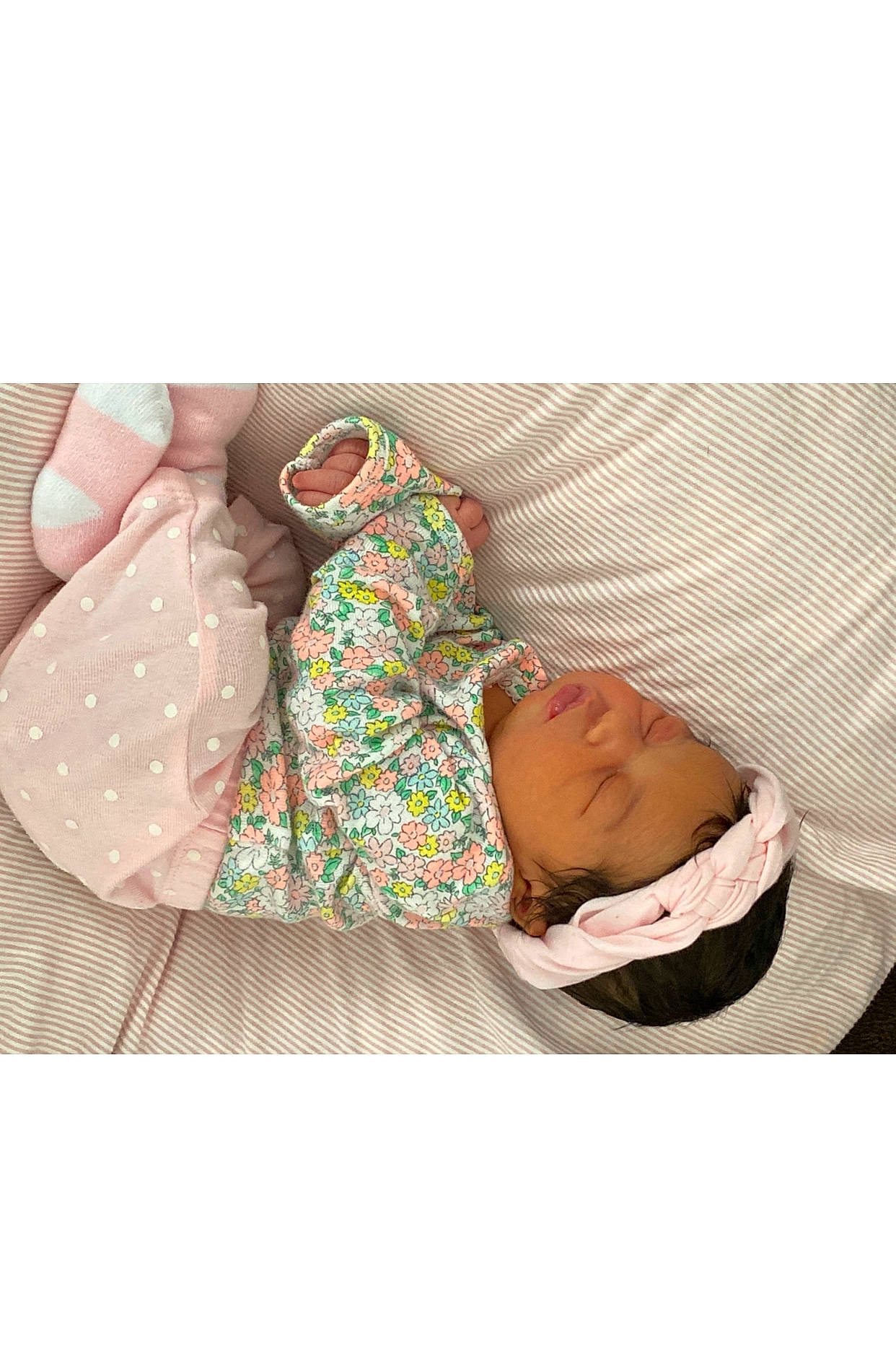 Carsyn joined the competition — help win amazing prizes! baby, baby_products, baby_toddler_clothing, beige, brown, child, design, linens, pattern, person, pink, polka_dot, product, textile, toddler