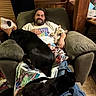 Maya Marie joined the competition — help win amazing prizes! armchair, beard, blanket, casual, cat, comfort, cozy, dog, foot, furniture, home, indoors, man, pet, pillow, relaxing, resting, sleeping, tshirt, wood