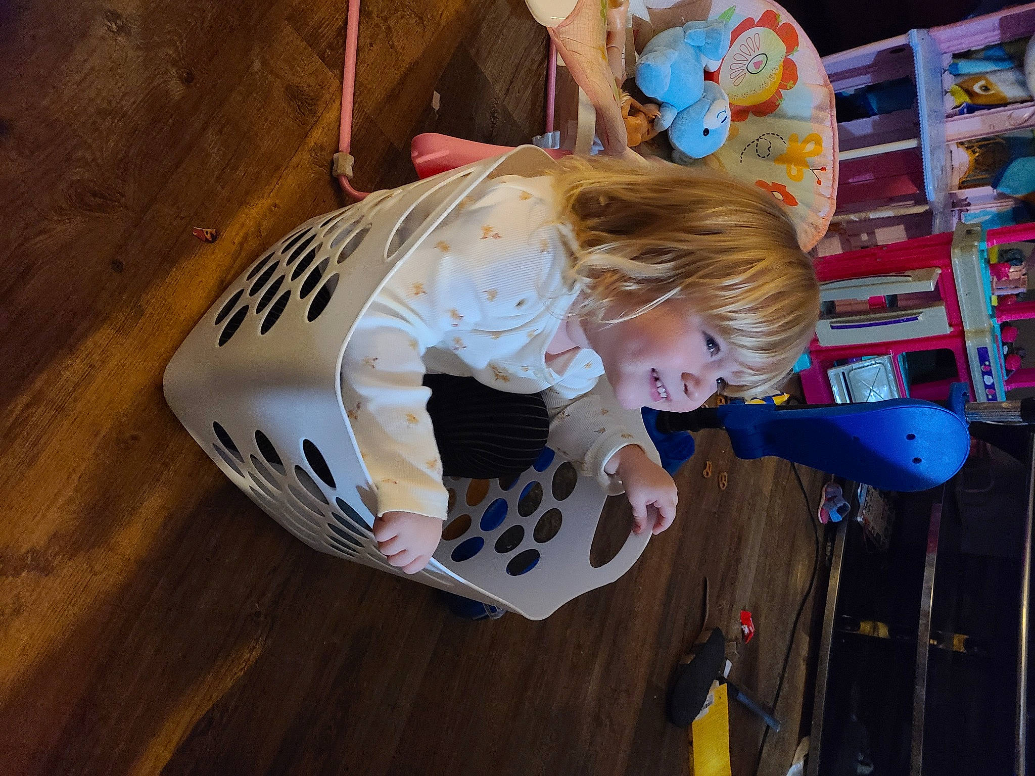 Maddison is registered to the contest to win money with this photo: carmine, child, flooring, fun, hardwood, leisure, person, personal_protective_equipment, play, plywood, recreation, room, shelf, t_shirt, toddler, toy, wood, wood_flooring, wood_stain