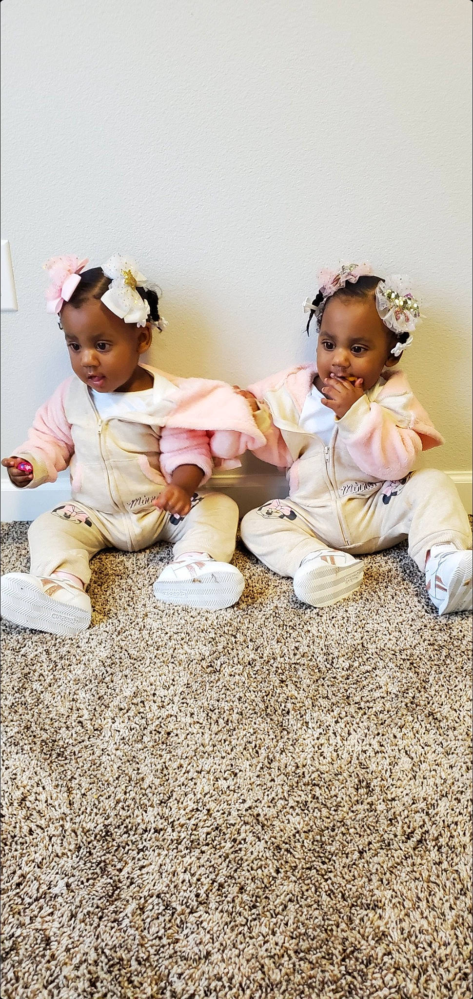 Jaeanna And Taeanna joined the competition — help win amazing prizes! baby, baby_toddler_clothing, child, clothing, fashion_accessory, fun, gesture, grass, happy, headband, headgear, headpiece, people_in_nature, person, playing_with_kids, shoe, sitting, skin, smile, sneakers