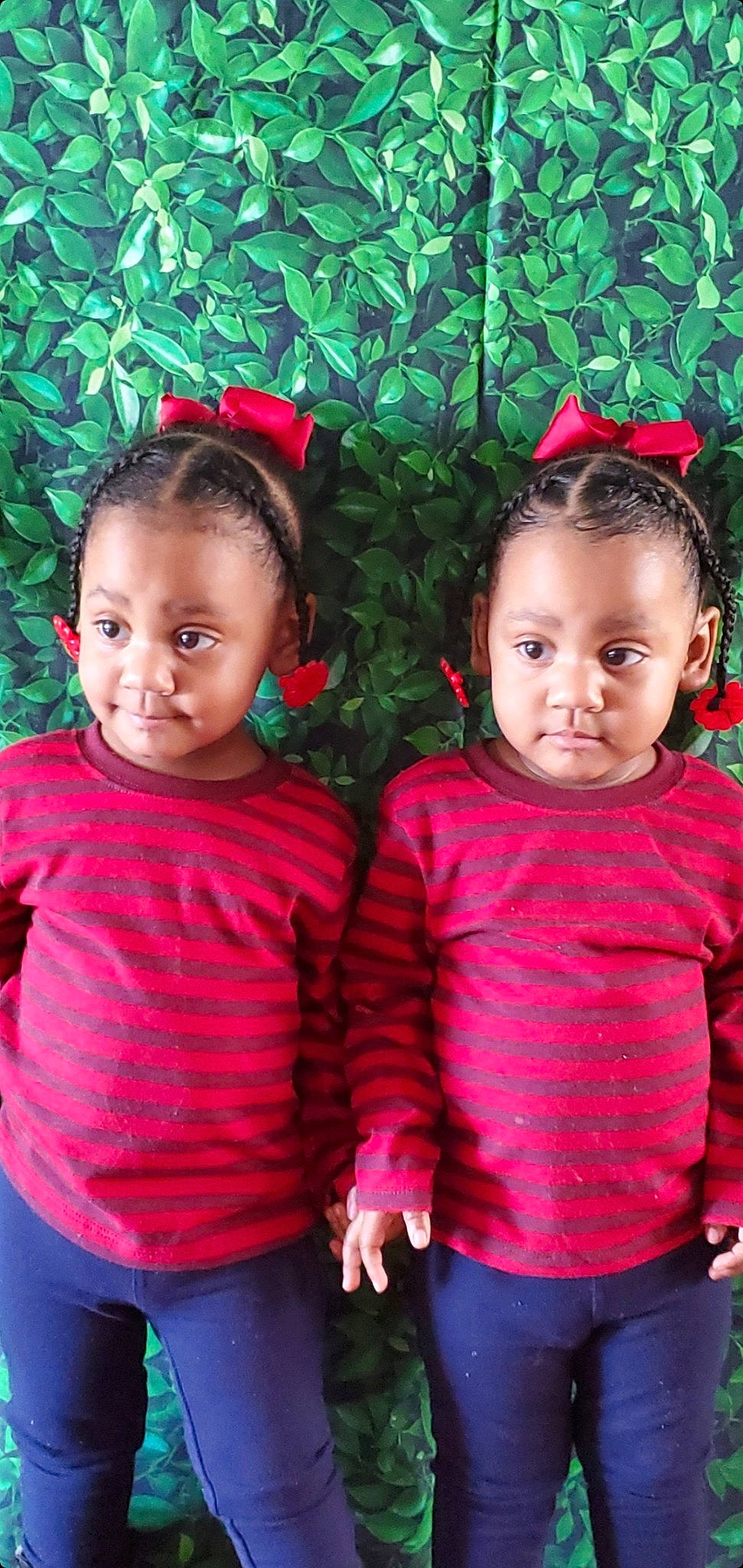 Jaeanna And Taeanna joined the competition — help win amazing prizes! baby_toddler_clothing, botany, chin, clothing, eye, face, facial_expression, fashion, gesture, green, happy, head, human, leaf, lip, neck, organ, person, photograph, skin