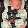 Waylon is registered to the contest to win money with this photo: baby, newborn, car_seat, sleeping, infant, child, onesie, stripes, feet, toes, safety_harness, snugride_lite_lx, head_support, soft_padding, indoors, peaceful, cute, resting, clothing, person
