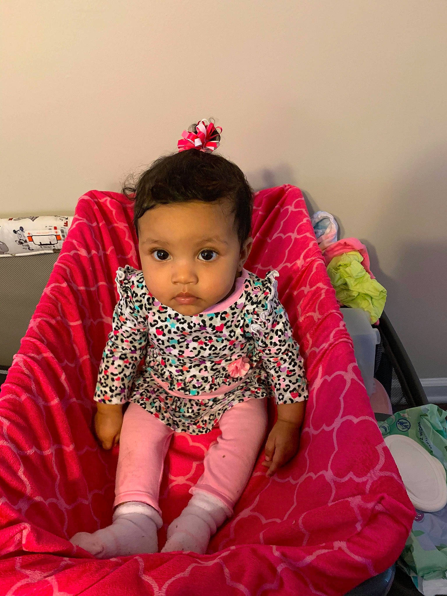 Mckenna joined the competition — help win amazing prizes! baby, cheek, child, fun, person, pink, sitting, skin, smile, textile, toddler