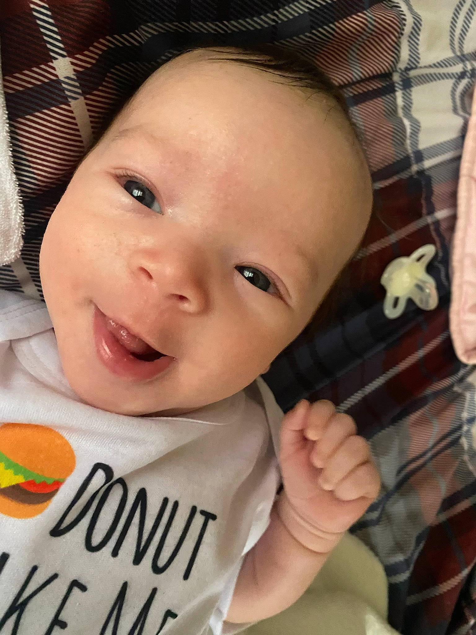 Kendall is registered to the contest to win money with this photo: baby, baby_toddler_clothing, cheek, chin, eye, eyebrow, eyelash, face, forehead, hairstyle, happy, head, iris, lip, mouth, nose, person, product, skin, sleeve