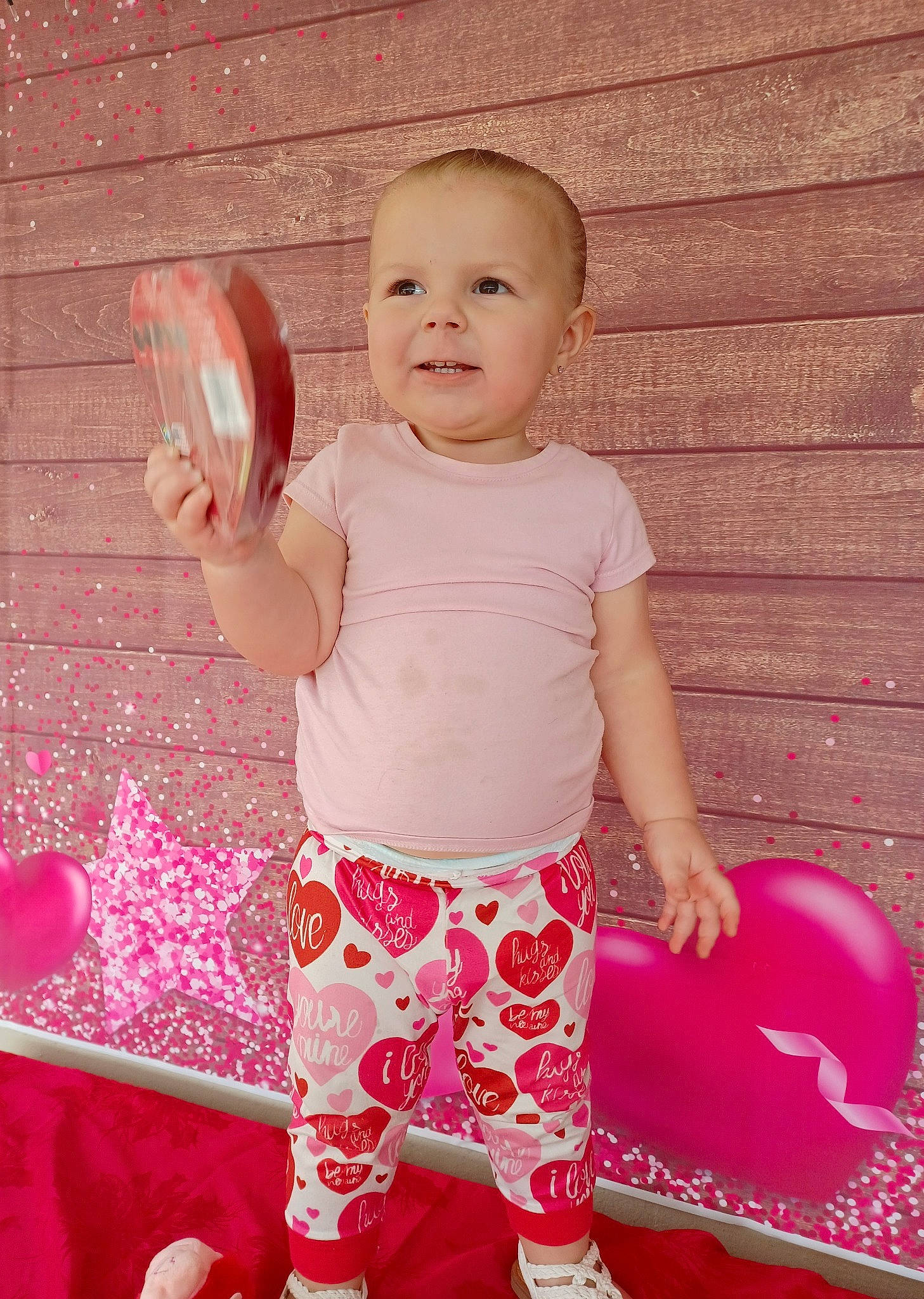 Makenzy joined the competition — help win amazing prizes! baby, baby_toddler_clothing, cheek, child, design, facial_expression, fun, hairstyle, happy, magenta, pattern, person, pink, play, purple, red, sitting, sleeve, smile, standing