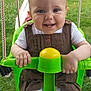 baby, baby_clothing, child, cute, daylight, face, grass, green, hands, happy, holding, infant, legs, outdoor, playground, seat, smiling, swing, teepee, toy