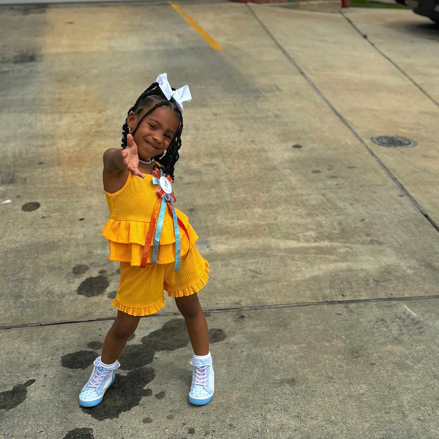 Infinity Brown is registered to the contest to win money with this photo: accessories, car, child, clothing, dress, face, female, footwear, girl, hat, jewelry, necklace, person, photography, shoe, shorts, skirt, transportation, vehicle, walking