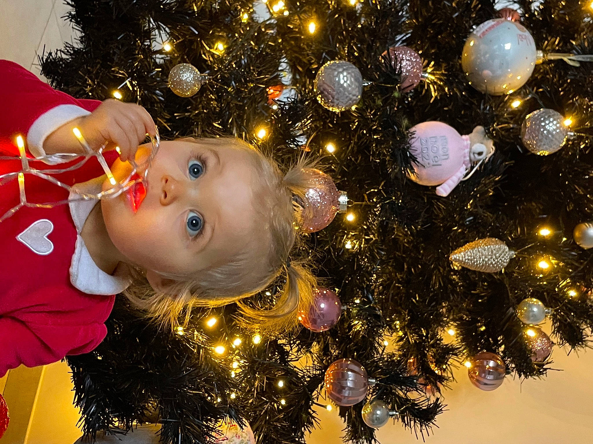 Jade participe au concours pour gagner de l'argent avec cette photo : christmas, christmas_decoration, christmas_eve, christmas_lights, christmas_ornament, christmas_tree, conifer, event, evergreen, fun, happy, holiday, holiday_ornament, human_body, interior_design, light, ornament, person, space, toddler