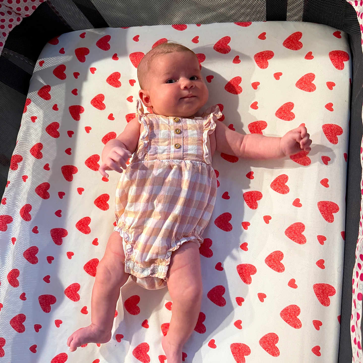 Chevelle joined the competition — help win amazing prizes! baby, bed, blanket, clothing, cradle, crib, dress, face, furniture, head, infantbed, newborn, person, photography, portrait, quilt, standing