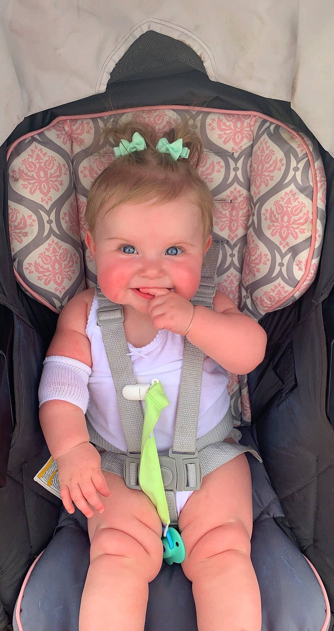 Juliet joined the competition — help win amazing prizes! baby, baby_carriage, baby_toddler_clothing, beauty, chair, cheek, child, comfort, eye, face, finger, head, iris, joy, lap, person, pink, product, skin, smile