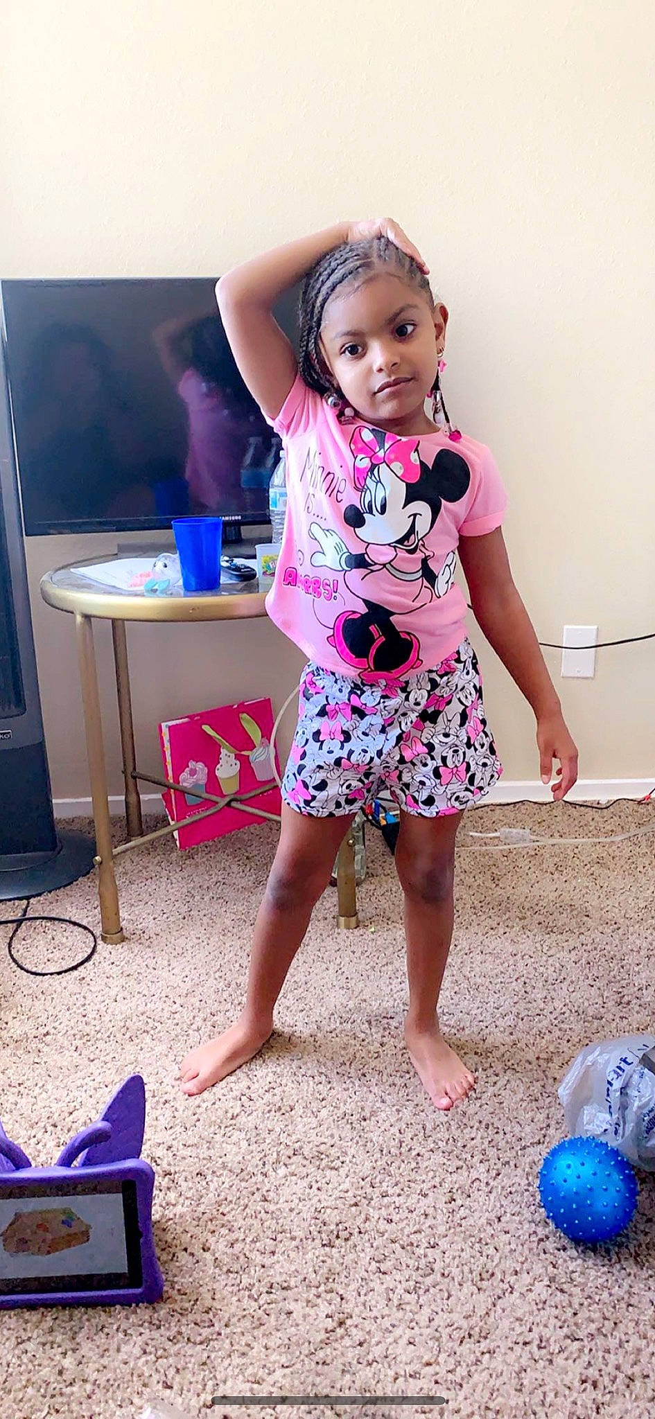 Samiyah joined the competition — help win amazing prizes! barefoot, child, dress, footwear, fun, leg, person, personal_protective_equipment, pink, play, purple, shoe, toddler, vacation