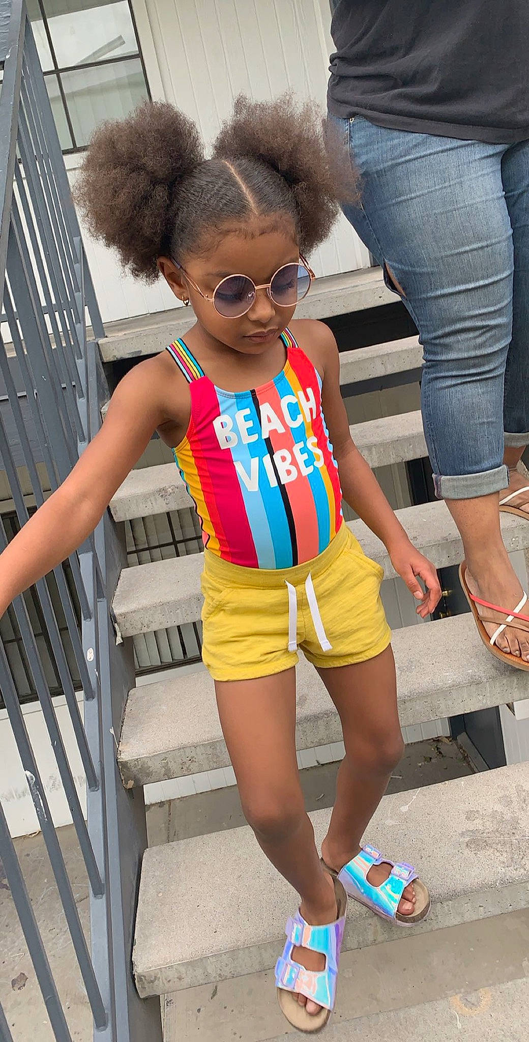 Samiyah joined the competition — help win amazing prizes! child, clothing, eyewear, fashion, fashion_design, footwear, human_leg, leg, person, sandal, shoe, shorts, street_fashion, style, summer, sunglasses, thigh, toddler, vacation, waist