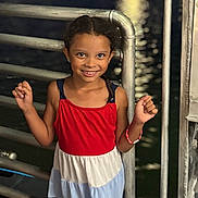 Maleia is registered to the contest to win money with this photo: child, girl, smile, night, city_lights, water, railing, dress, sandals, bracelet, outdoor, urban, portrait, happy, person, fashion, evening, metal, cute, standing