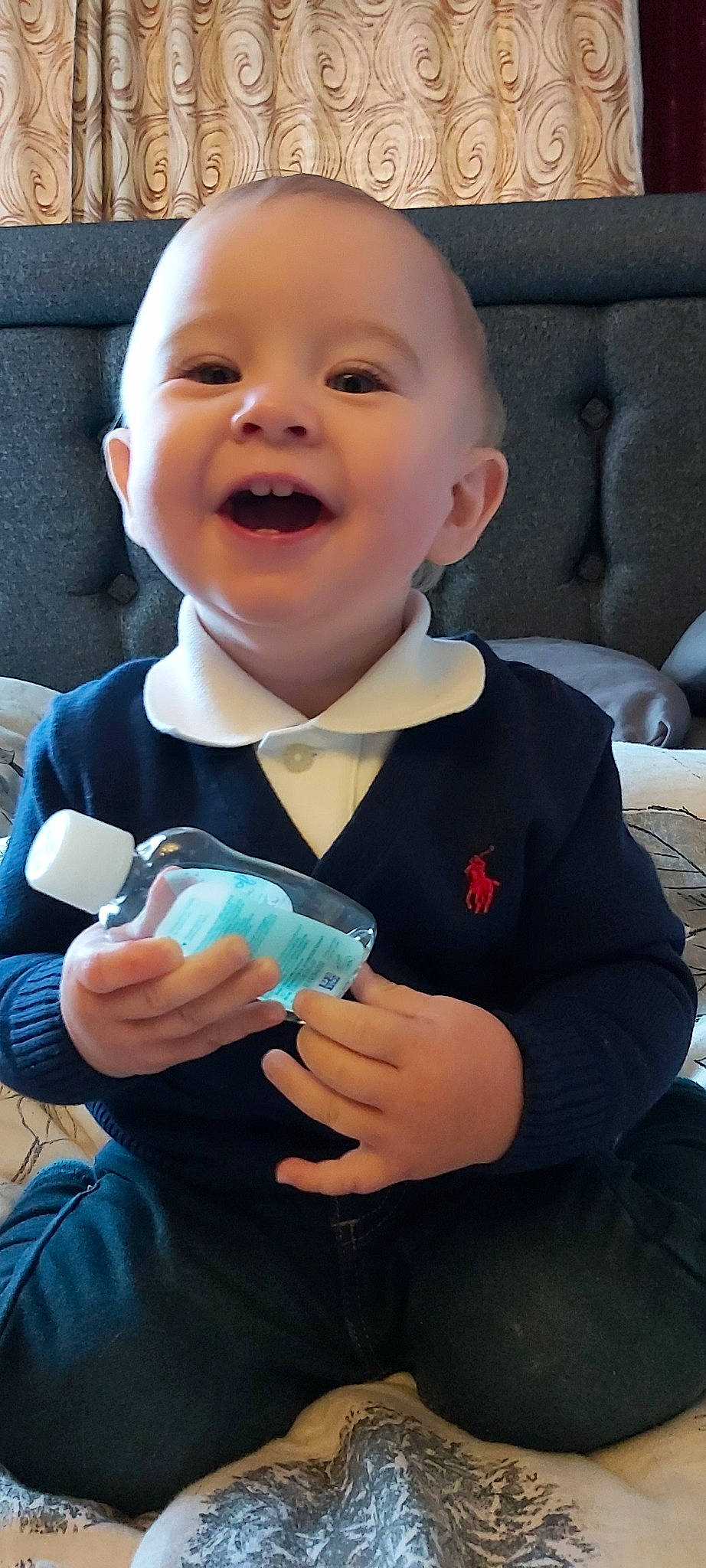 Ethan is registered to the contest to win money with this photo: baby, child, person, smile, toddler