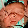 newborn, baby, sleeping, face, blanket, striped, headband, closeup, portrait, soft, wrapped, infant, peaceful, child, skin, hands, resting, cozy, warm, indoors