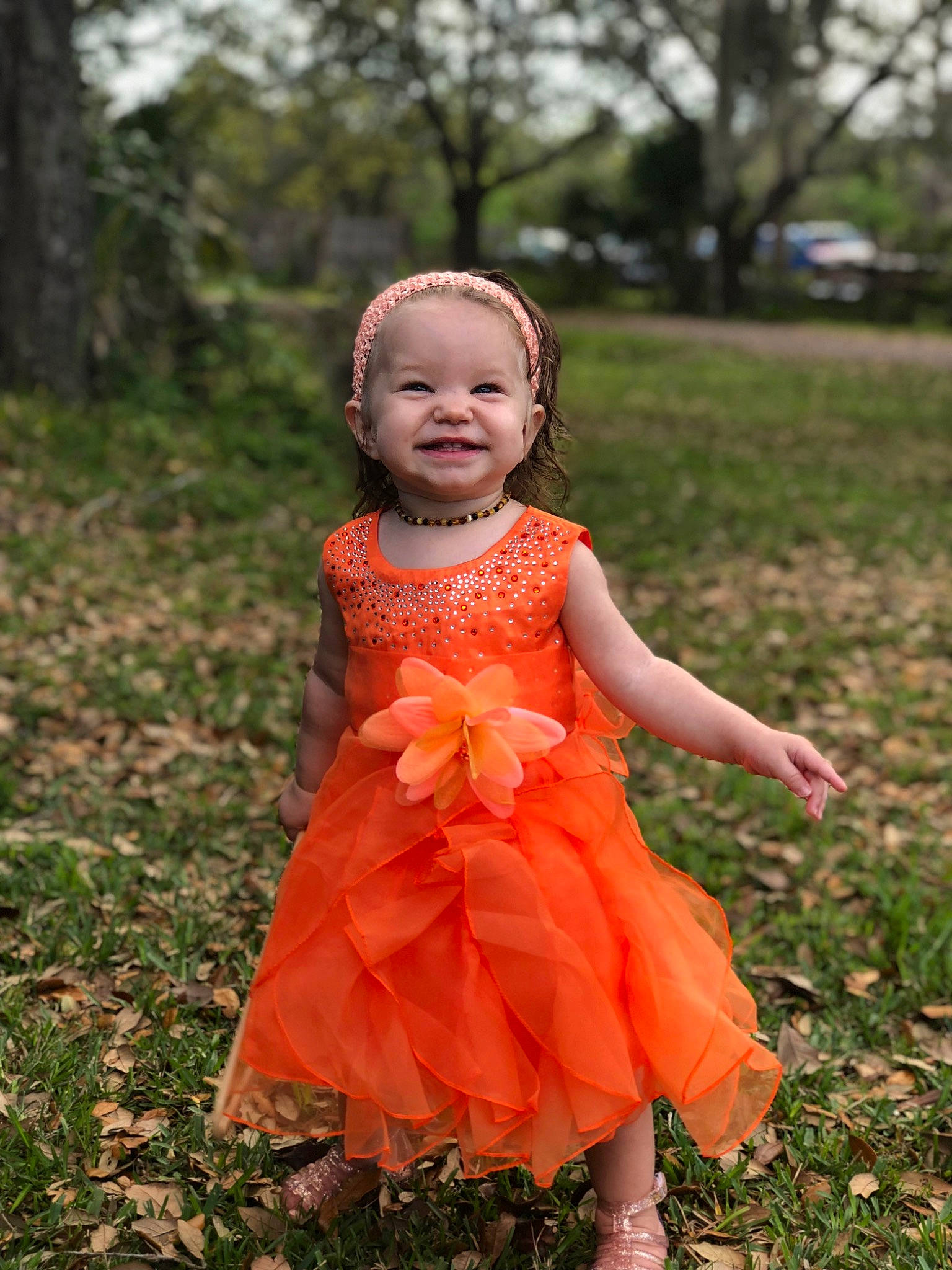 Lillyana joined the competition — help win amazing prizes! child, child_model, clothing, dress, grass, happy, joy, orange, peach, people_in_nature, person, photography, plant, smile, toddler