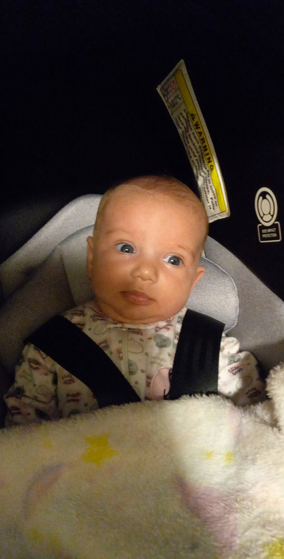 Kinsley is registered to the contest to win money with this photo: baby, baby_carriage, baby_products, car_seat, carmine, cheek, child, comfort, fur, linens, person, plush, room, seat_belt, sitting, stuffed_toy, textile, toddler, toy