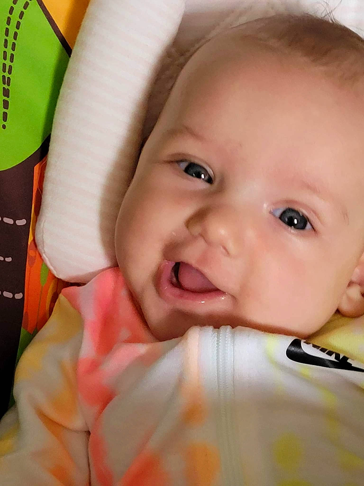 Kinsley joined the competition — help win amazing prizes! baby, cheek, chin, eye, eyebrow, eyelash, face, facial_expression, finger, gesture, hand, human, iris, lip, mouth, nose, person, product, skin, smile