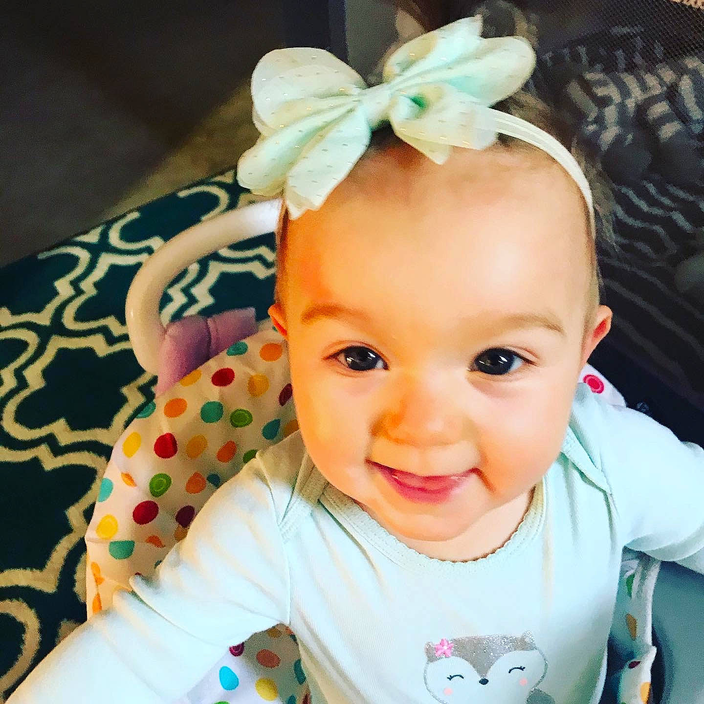 Devyn is registered to the contest to win money with this photo: baby, baby_products, baby_toddler_clothing, cheek, child, ear, face, fashion_accessory, hair_accessory, head, headband, headgear, joy, person, product, skin, smile, toddler