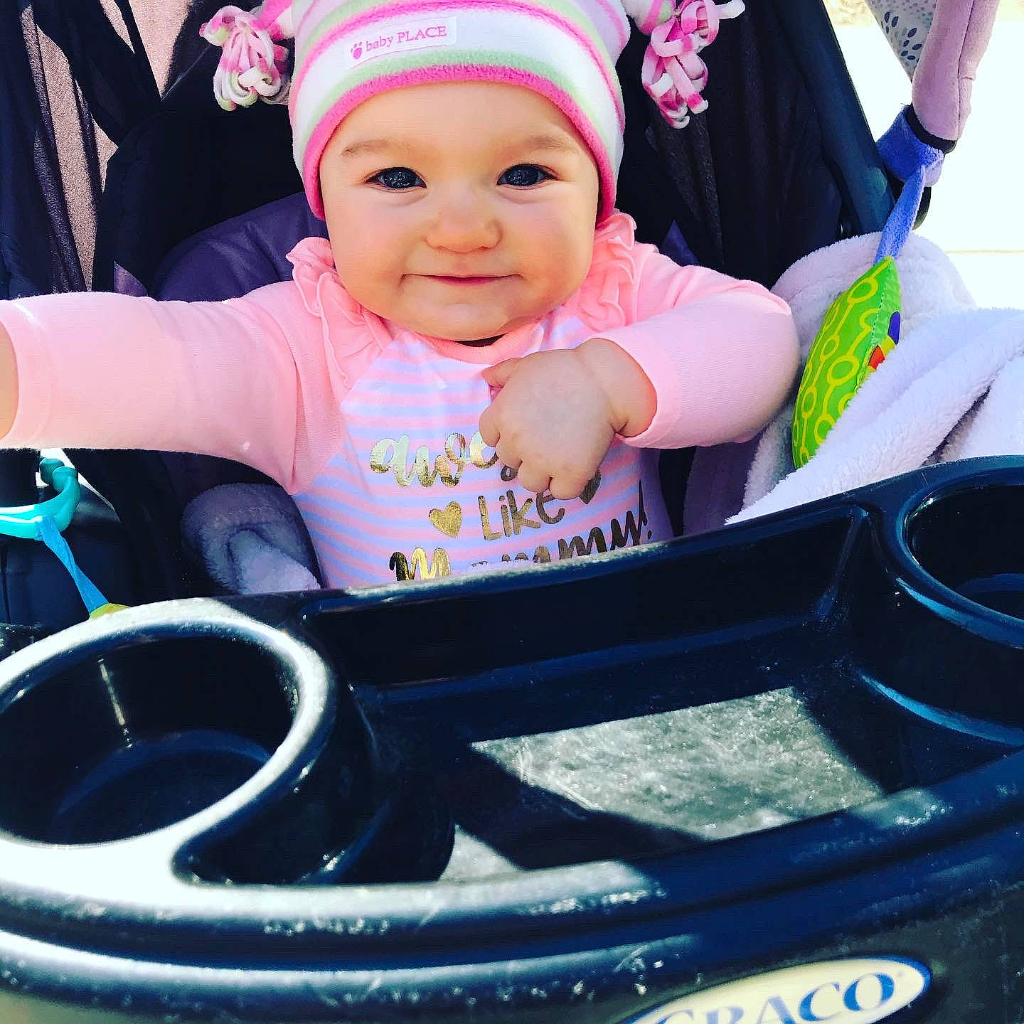 Devyn joined the competition — help win amazing prizes! baby, baby_carriage, baby_products, child, cool, fun, happy, headwear, joy, leisure, person, pink, play, product, skin, smile, toddler, vacation