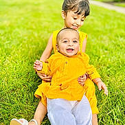 Azlan joined the competition — help win amazing prizes! child, children, baby, grass, outdoor, smiling, happy, yellow_clothing, sitting, cute, family, love, nature, playful, summer, portrait, toddler, feet, grass_field, daylight