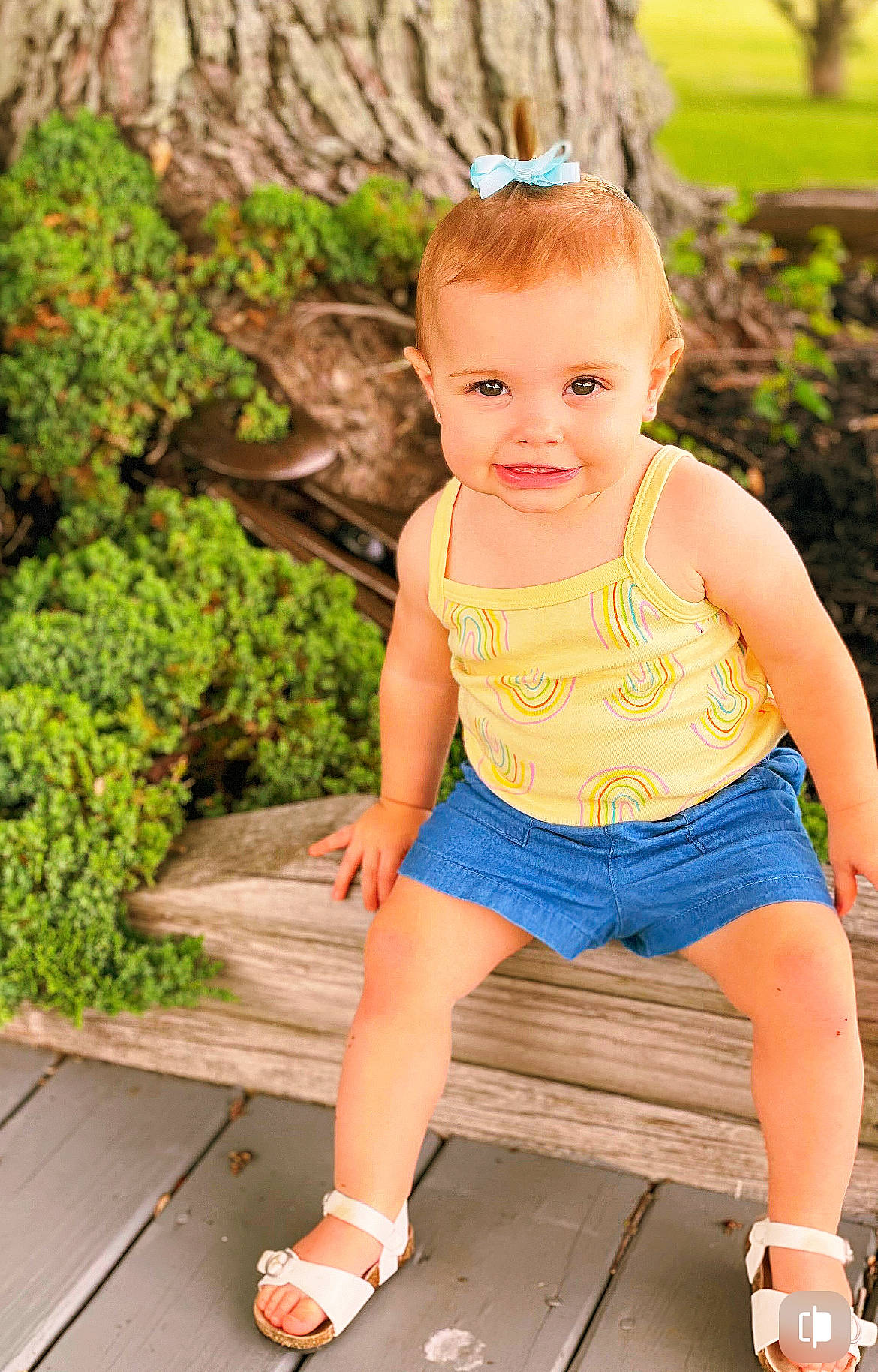 Lulamae joined the competition — help win amazing prizes! active_tank, baby_toddler_clothing, electric_blue, grass, green, hair, happy, head, human_leg, joy, leisure, people_in_nature, person, plant, shorts, sitting, smile, summer, t_shirt, thigh