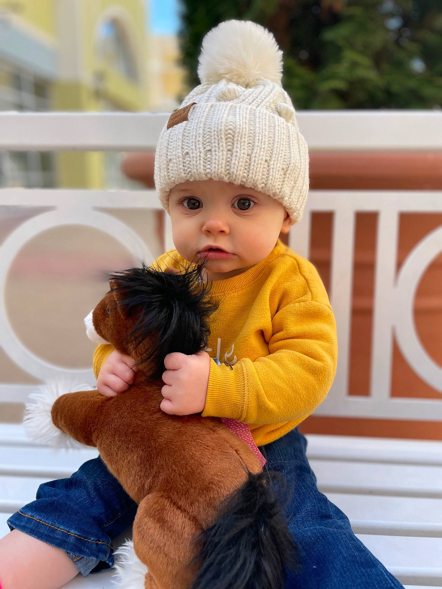 Lulamae is registered to the contest to win money with this photo: baby, baby_toddler_clothing, cap, child, companion_dog, doll, eye, fashion_accessory, fun, fur, grass, happy, headwear, knit_cap, pattern, person, sitting, skin, toddler, toy
