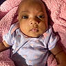 Jaliyah Aka Cookie joined the competition — help win amazing prizes! baby, infant, child, portrait, face, eyes, looking_at_camera, lying_down, blanket, pink_blanket, clothing, heart_pattern, onesie, indoor, close_up, adorable, calm, soft_texture, warm_lighting, photography