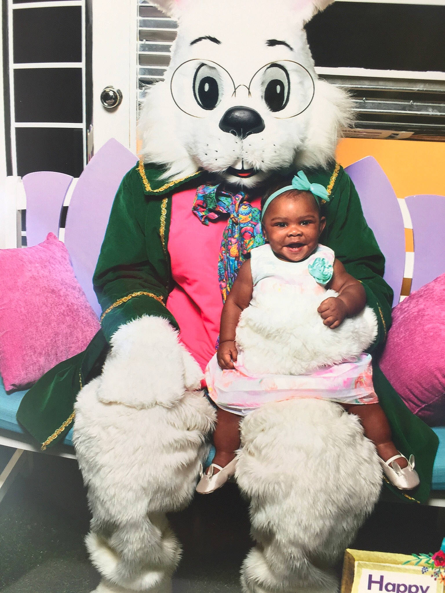 Kelsie is registered to the contest to win money with this photo: child, easter_bunny, fur, mascot, person, teddy_bear
