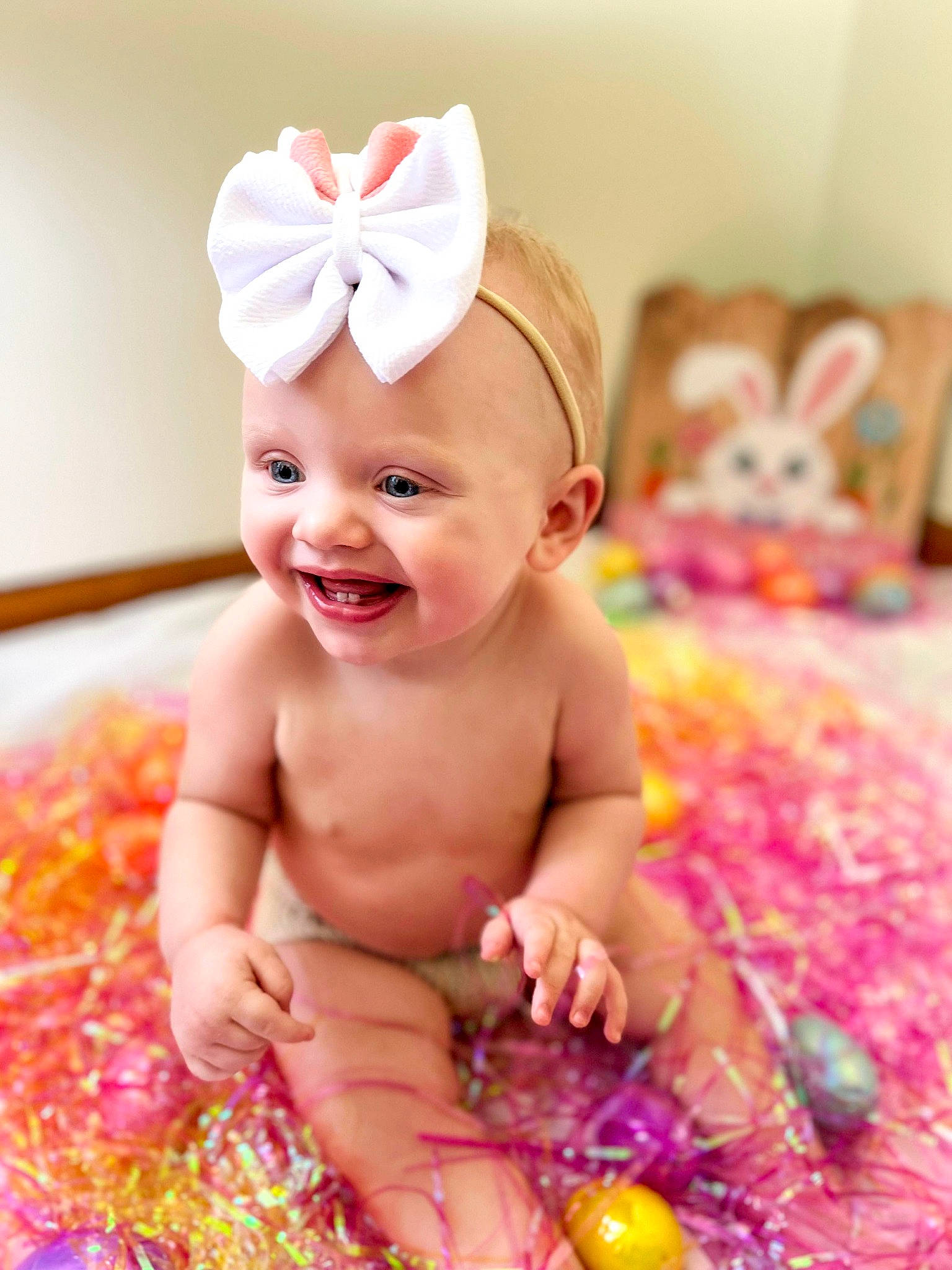 Brynleigh joined the competition — help win amazing prizes! baby, baby_products, baby_toddler_clothing, birthday, child, costume_hat, event, fashion_accessory, fun, happy, headband, headpiece, lei, magenta, party_supply, peach, person, pink, smile, sweetness