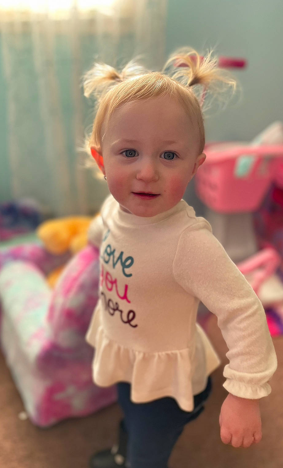 Savanna joined the competition — help win amazing prizes! baby, baby_toddler_clothing, beauty, cheek, child, eye, flooring, fun, hairstyle, happy, iris, magenta, person, pink, product, skin, sleeve, smile, t_shirt, toddler