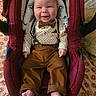 Harlan joined the competition — help win amazing prizes! baby, infant, smiling, car_seat, bow_tie, suspenders, polka_dot, clothing, footwear, barefoot, happy, child, portrait, indoors, fabric, blanket, red, brown_pants, cute, face