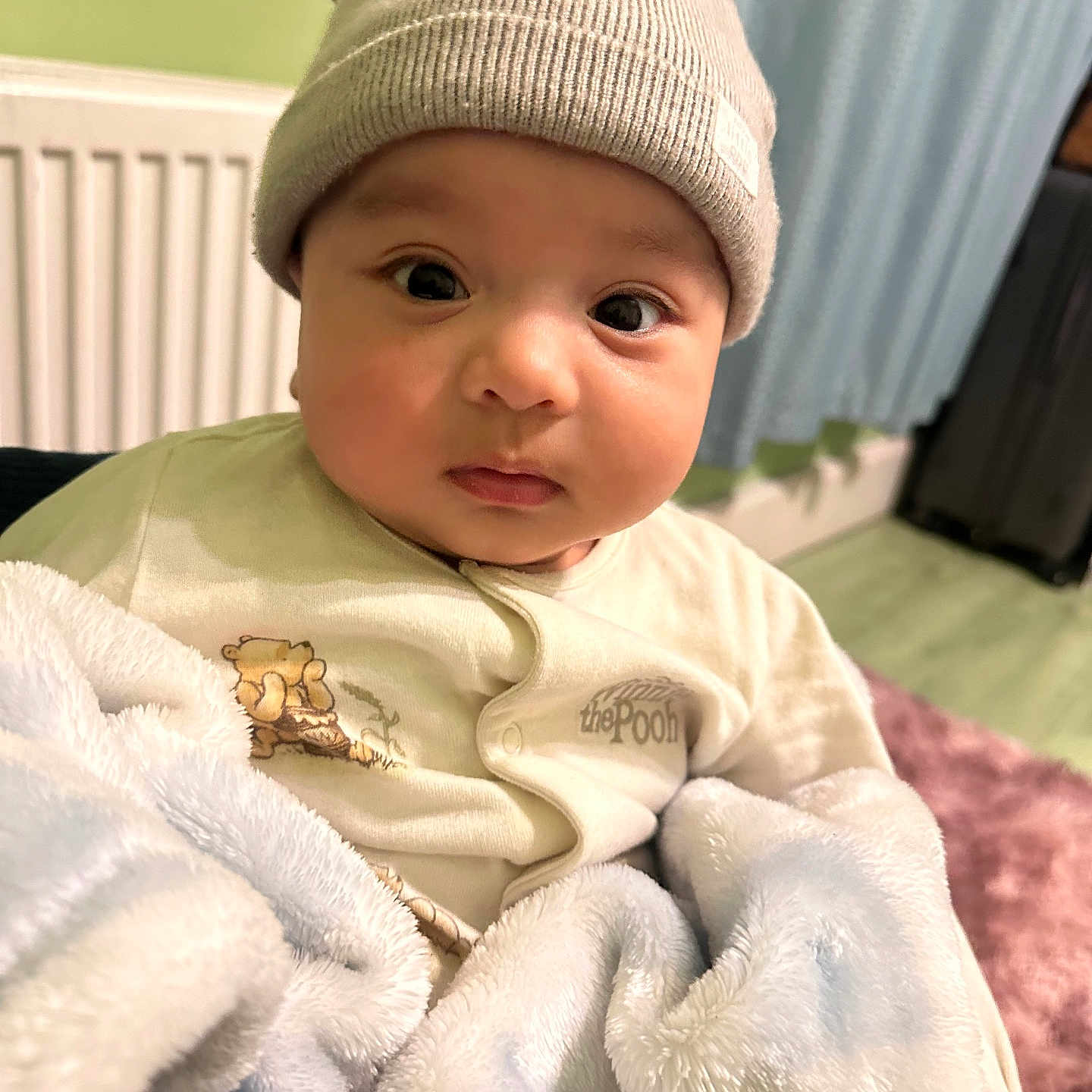 Samraz joined the competition — help win amazing prizes! baby, beanie, blanket, child, clothing, cozy, curtains, cute, expression, face, floor, hat, home, indoor, infant, person, portrait, radiator, soft_texture, warm