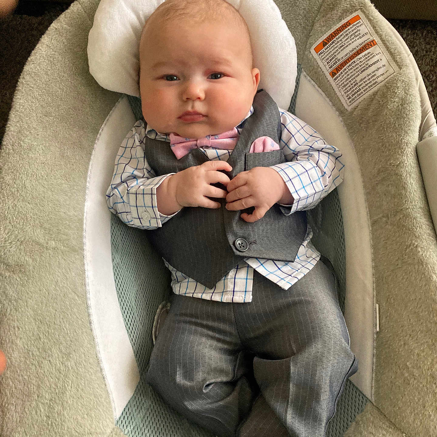 Colten joined the competition — help win amazing prizes! baby, blazer, clothing, coat, couch, cushion, face, formalwear, furniture, hat, head, homedecor, jacket, jeans, pants, person, photography, portrait, sitting, suit