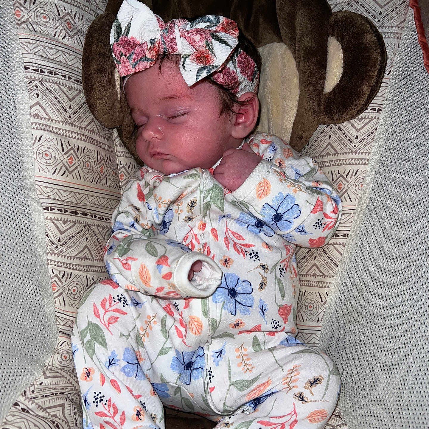 Paisley is registered to the contest to win money with this photo: animal, baby, bonnet, canine, car, clothing, couch, dog, face, furniture, hat, head, homedecor, pajamas, person, pet, photography, portrait, transportation, vehicle